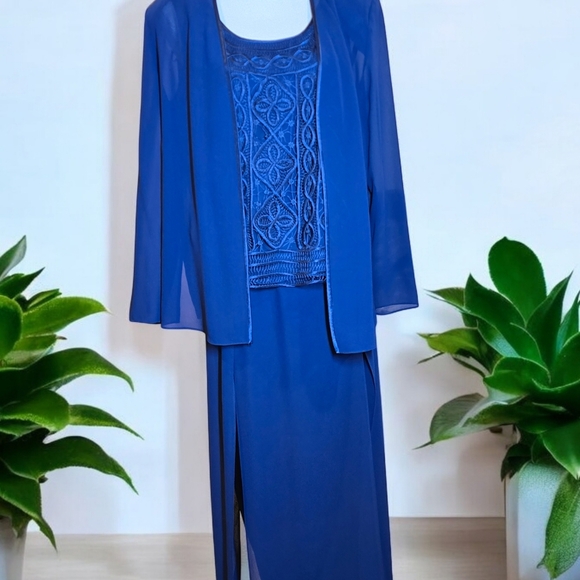 Vintage R&M Richards By Karen Kwong Elegant Blue Three-Piece Set - Picture 2 of 11